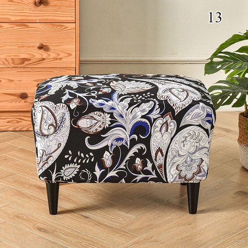 Ottoman Cover Floral Print High Stretch Footstool Slip Cover Protector Rectangle - Picture 25 of 29