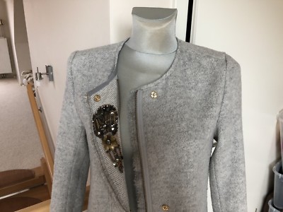 Pbo Philosophy 36 2  Leichter Wollmantel Coat Grau Perlen Mantel Jacke