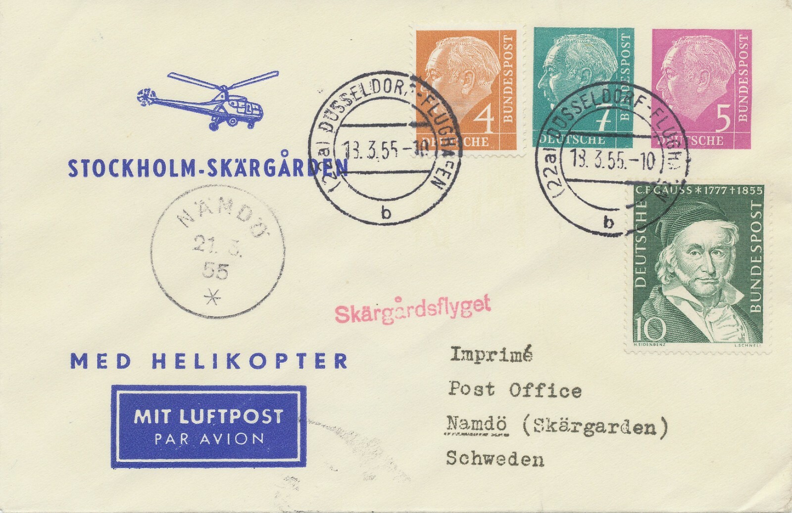Federal Republic 1955 Supply Line Carrier Post German Lufthansa Helicopter First Flight