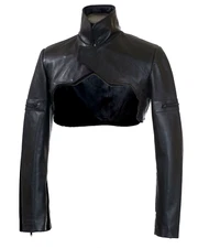 Biker Classic Black Jacket Womens Slim-fit Genuine Leather Crop Motorcycle Shrug