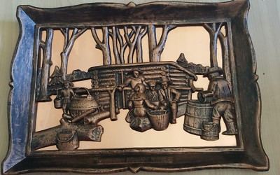 VINTAGE SYROCO ''AHORN ZUCKERZEIT'' KUPFER HANDWERK ZUNFT 3D PLAKETTE SEHR GUTER ZUSTAND