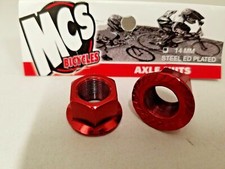MCS BMX FREESTYLE STEEL ED PLATED 14MM AXLE NUTS PAIR RED