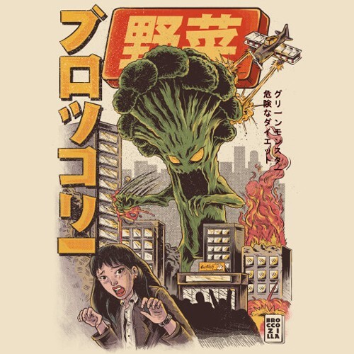 GODZILLA T-SHIRT Spoof Broccozilla Broccoli Kaiju Giant Monster Artwork TEEFURY