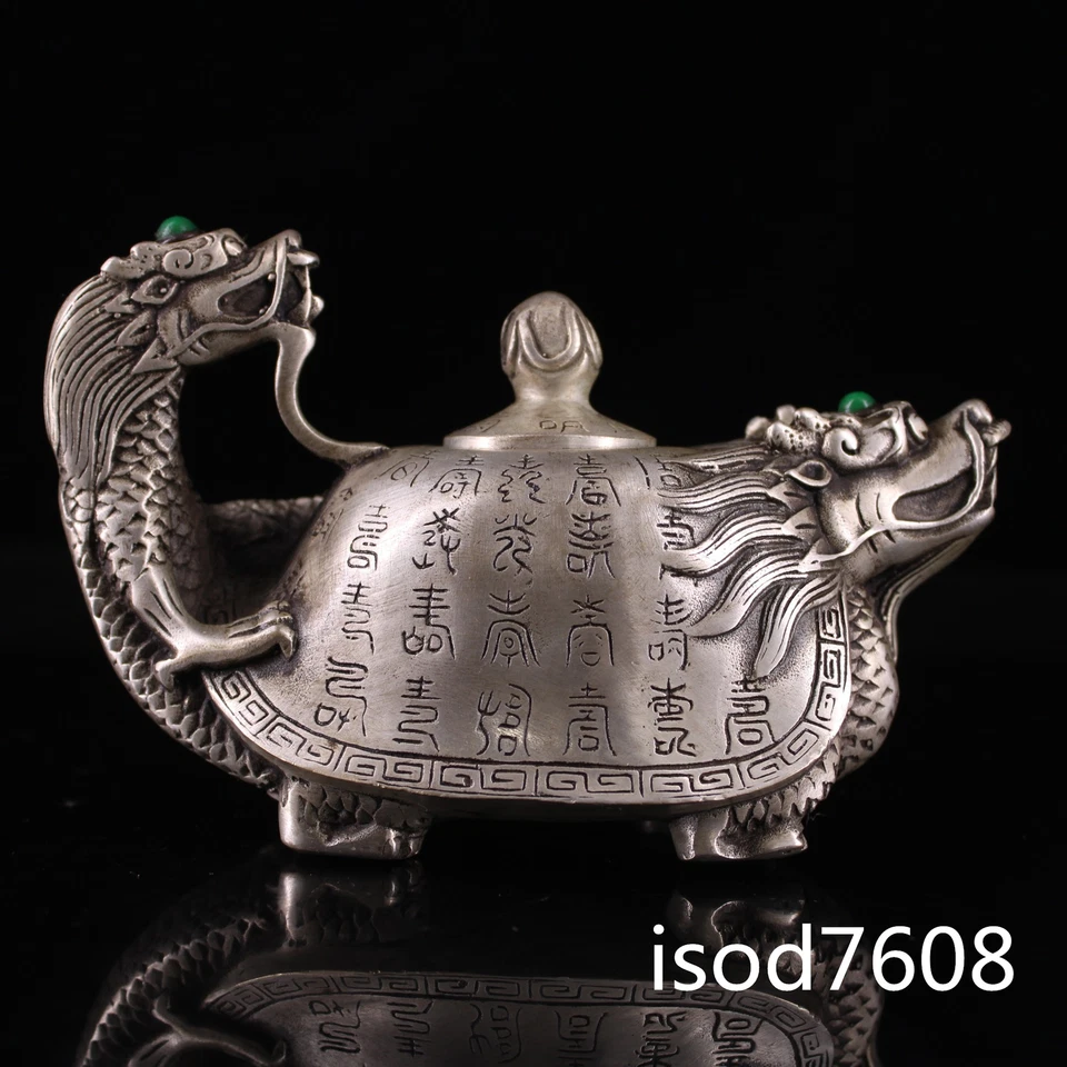 Maceta tortuga dragón dorado plata gema con incrustaciones de cobre puro de China antigua de 5,8" Foto 3 de 4