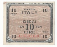 10  AM LIRE SERIE 1943 A BILINGUE OCCUPAZIONE AMERICANA  F.L.C