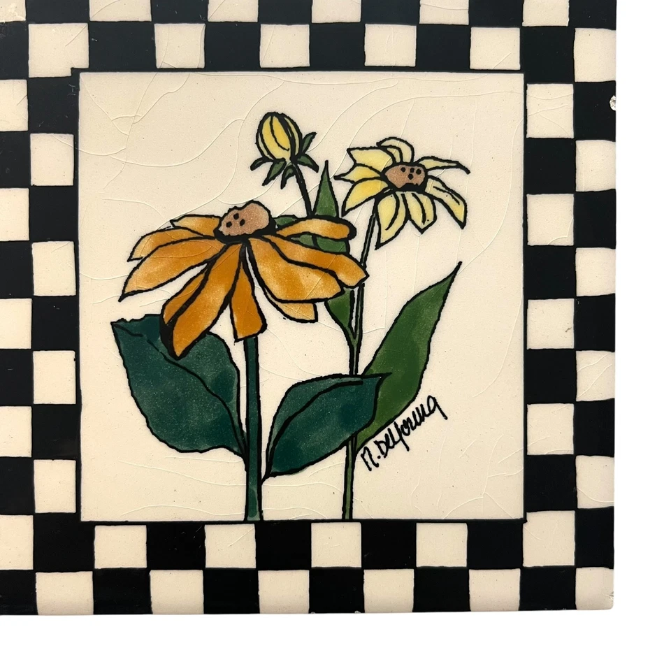 Azulejo de cerámica hecho a mano N De Young arte de pared flores amarillas 6 pulgadas hecho en Inglaterra Foto 4 de 4