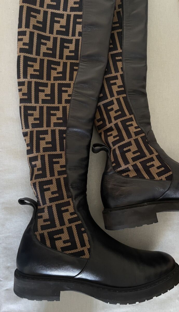 1,5k Authentic Fendi Rockoko FF Zucca Leather Over The Knee 1,5k Authentic Fendi Rockoko FF Zucca Leather Over The Knee