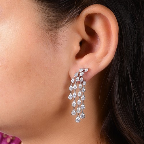 Boucles D'oreilles Chandelier Argent Cristal Rose Rouge - Faites En France, Neuves