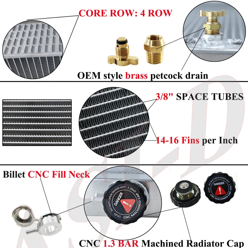 4 Row Radiator+Shroud Fan For 89-91 Chevy GMC R2500 R3500 V2500 V3500 7.4L — 第 3/4 张图片