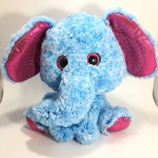 HUGFUN BLUE PLUSH ELEPHANT 10" PINK GLITTER EYES 10 STUFFED ANIMAL TOY GIFT