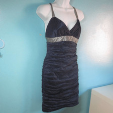 BCBG Maxazaria S / XS Blue and Silver Metallic Fitted Slim Cocktail Party Dress