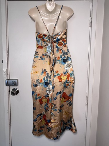 New BOOHOO BOO HOO Satin Cowl Flute Hem Floral Midi Slip Dress Sz 8 #27571 - Picture 7 of 11
