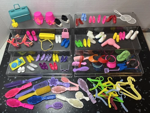 Large Variety Of Vintage Barbie Hangers Brushes Shoes Accessories Lot