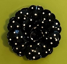 Vintage JOAN RIVERS 3-Dimensional Black & White Polka Dots Enamel Flower Brooch