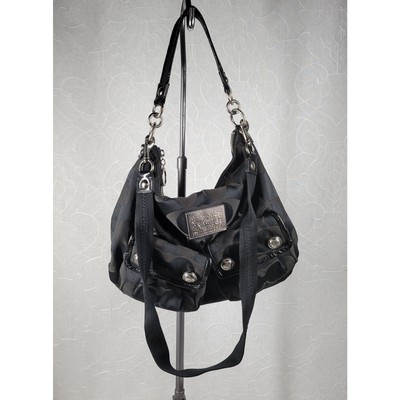 Coach Poppy Signature Hobo Bag Black Purple Monogram