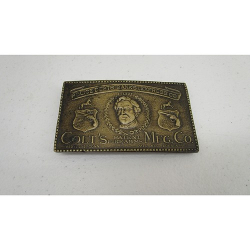 Colt Patent Firearms Mfg Co Belt Buckle Brass Tone Samuel Colt Police Depts Bank