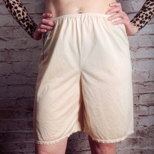 Vintage Lovable Soft Satin Pettipants 2X 2XL Knee Beige Retro Glam NWOT