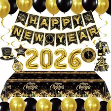 New Years Eve Party Supplies 2026 Happy Year Decorations with Black 