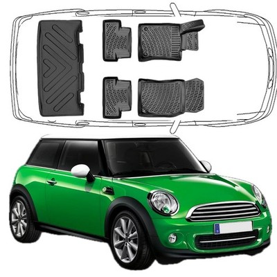 Auto 3D Fußmatten & Kofferraumwanne Set Kompatibel mit Mini Cooper R56 2006-2014