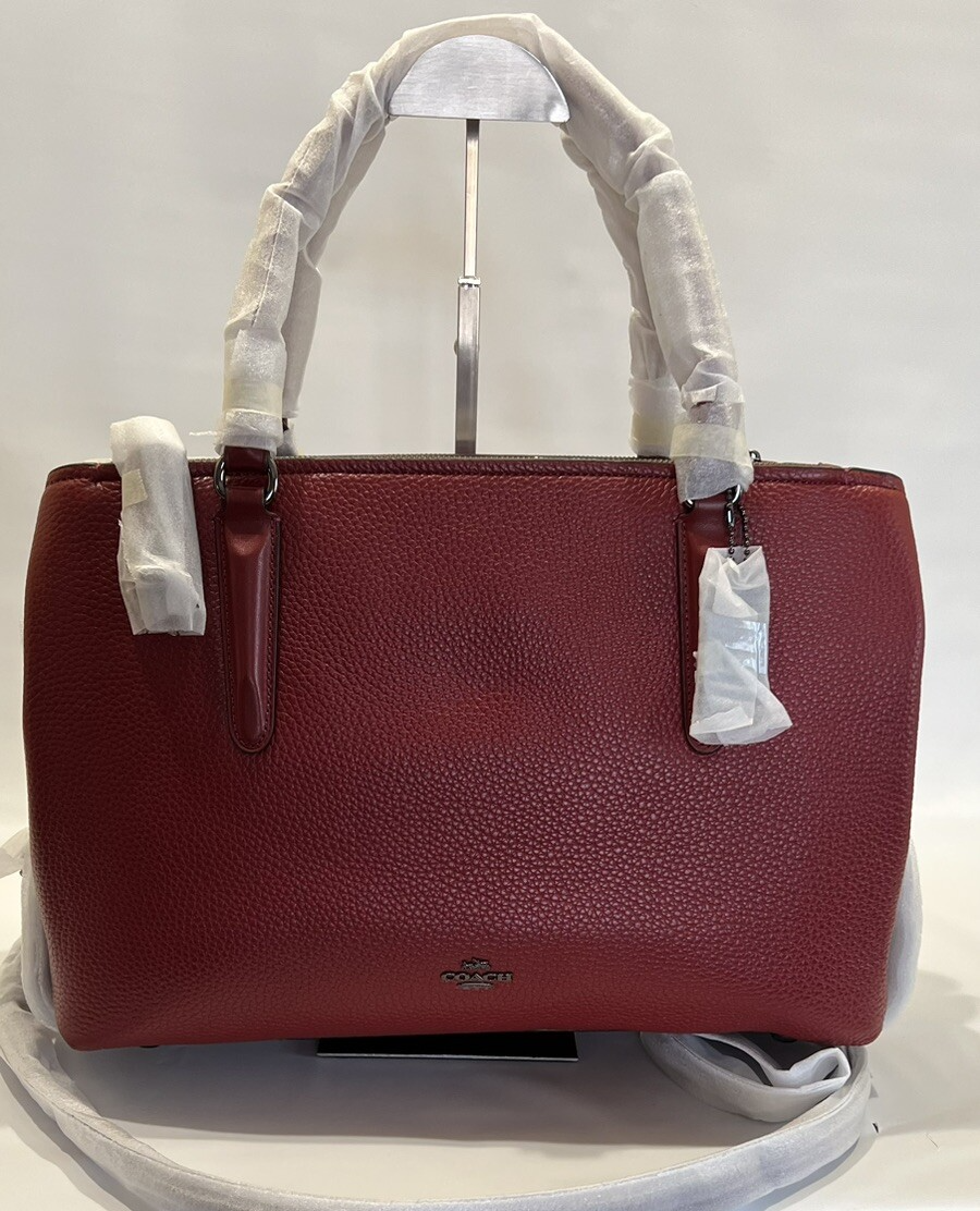 COACH Brooklyn 34 in Pebbled Leather Shoulder Bag, Cherry Red | eBay