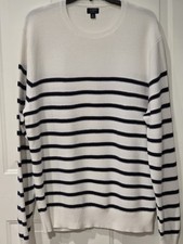 Mens J Crew White  Navy Blue Striped Sweater Size XL