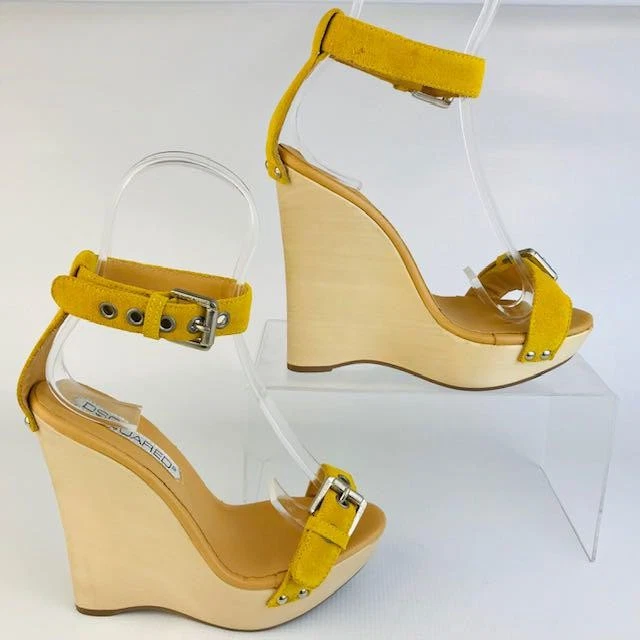Sandalias al tobillo de cuero gamuza Dsquared2 para mujer US5,5/EUR35 amarillo - Imagen 4 de 4