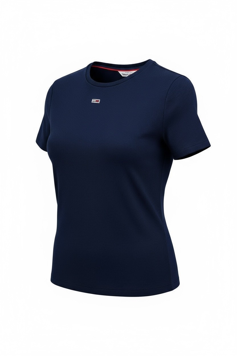 Tommy Jeans Womens Navy Blue Round Neck T Shirt BBY Essential Rib DW14876 Navy L image 6