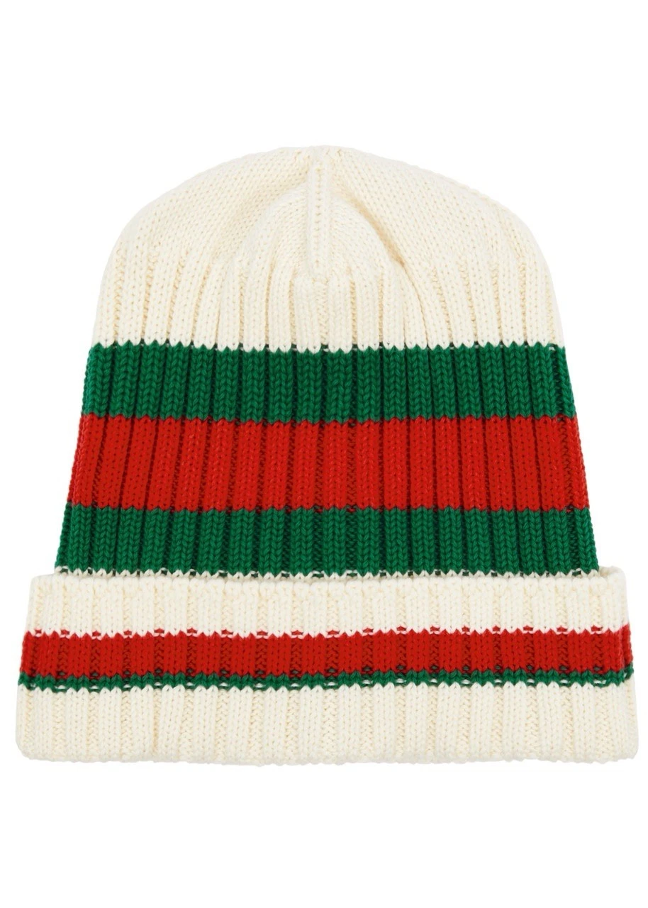 NWT Gucci KIDS Web Green Red Striped Cotton Beanie SZ S
