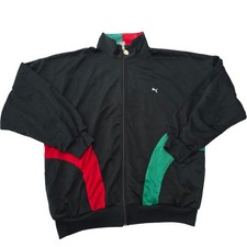 Puma Vintage Retro Track Jacket Mens Size Large Black Red Green Full Zip Logo