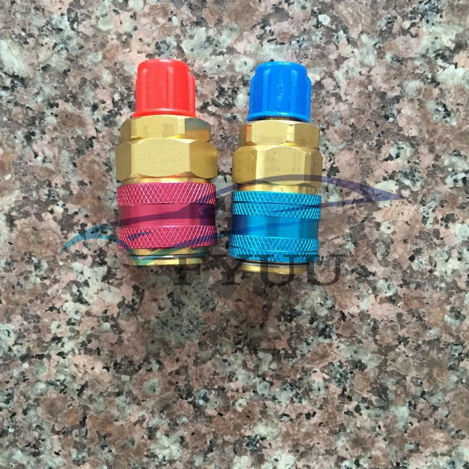 Par de adaptadores de montaje SAE acoplador rápido lado bajo alto aire acondicionado coche R134a Foto 3 de 4