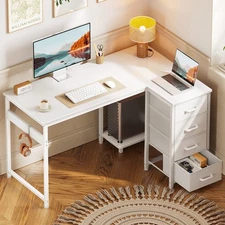 40 Inch Study Table with Storage Drawers for Bedroom White