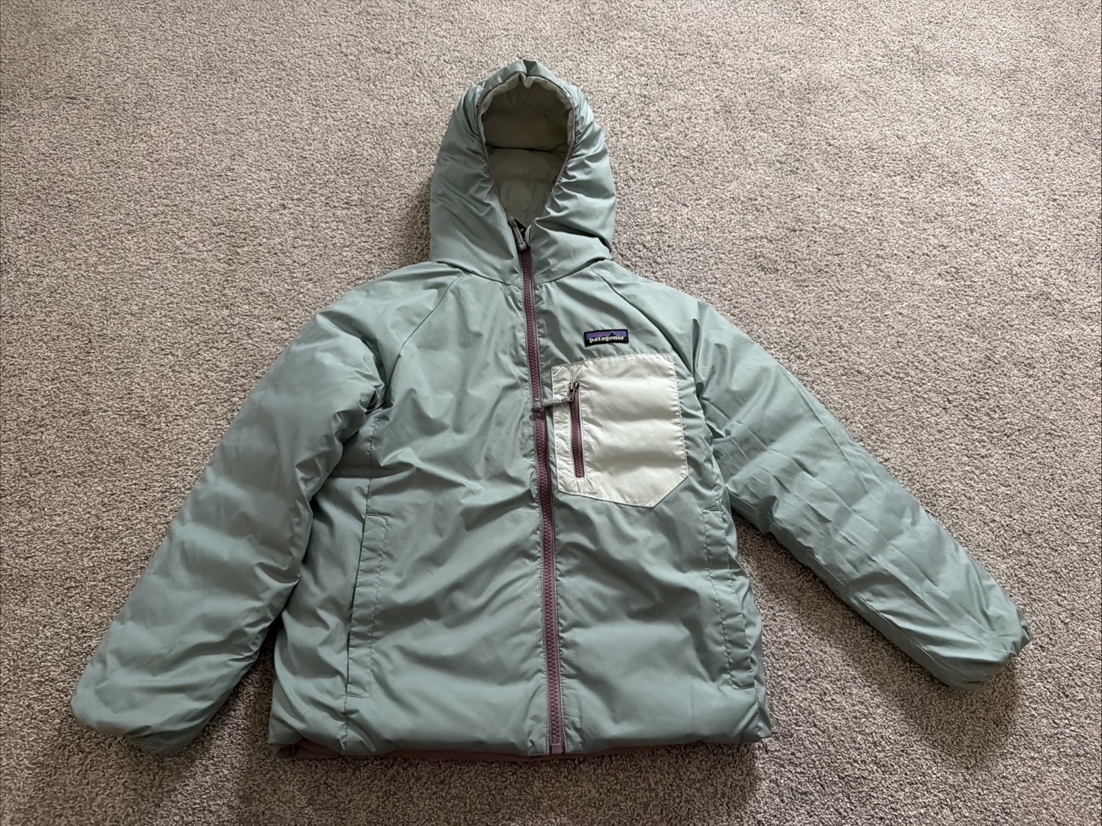 Patagonia Reversible Down Sweater Hoody Style 68640 Jacket Coat Girls Small 7/8 thumbnail 9