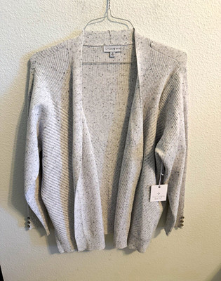 Autumn Skye Womens Plus 1X Gray Speckled Rib-Knit V-Neck Open Cardigan