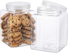 2 Pack Large Plastic Jars with Lids, Square Clear Canisters for Candy, Cookie,