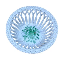 Herend Vintage Green Indian Basket Reticulated Small Dish