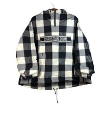 Christian Dior Anorak Hoodie Black White Plaid Print Oversized Jacket Size M