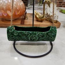 Jarrón de cerámica de troncos de cerámica esmaltada verde vintage jardinera decoración del hogar - 7,5" de largo