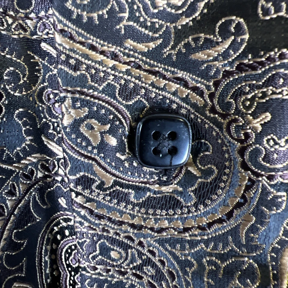 Camisa de vestir Leonardi para hombre negra dorada diseño cachemir con puño francés brillante talla XL Foto 4 de 4