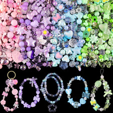 Assorted 180-240PCS Acrylic Beads for Bracelet Making, Flower Bow Butterfly Cand