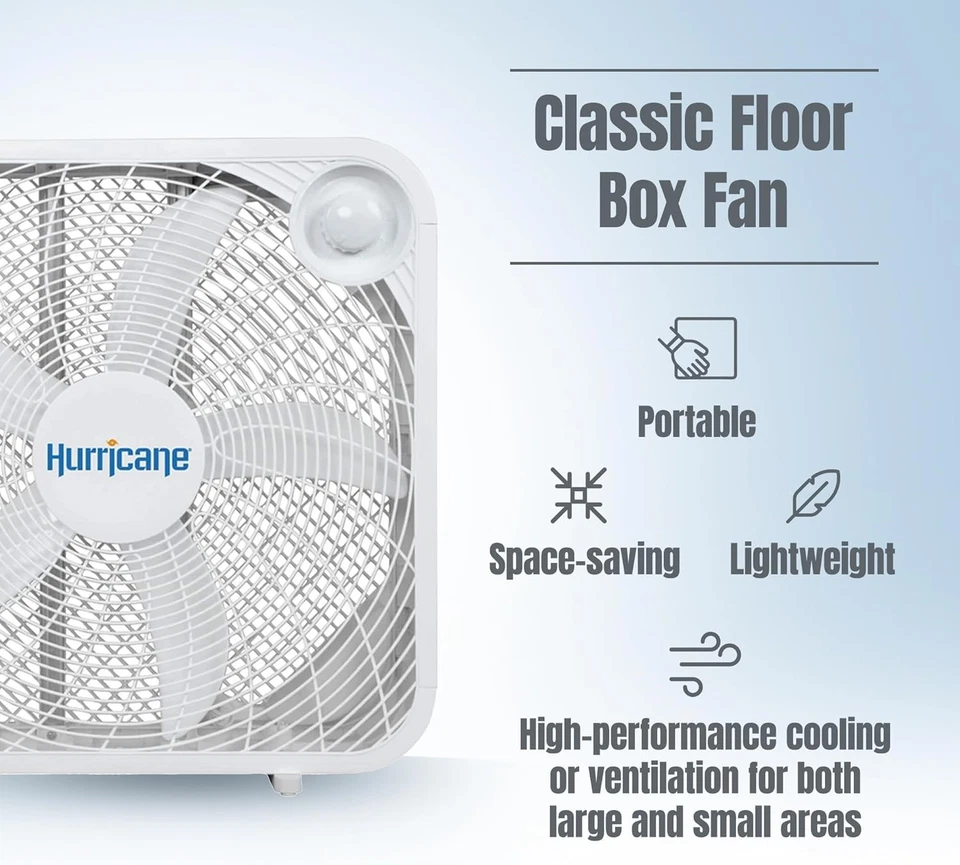 Ventilador de caja de montaje en piso Hurricane Classic con 3 velocidades silenciosas, blanco, 20" - por cable Foto 3 de 4