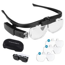 Headband Magnifier Glasses with Light, Handsfree 2 LED Illuminated Head Mount...