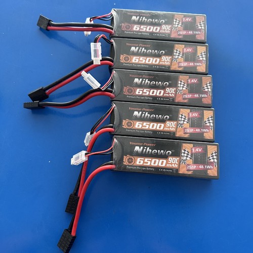 USED 5 Packs 7.4V 2S 6500mah 90C TRX RC Lipo Battery Hardcase for Car Truck