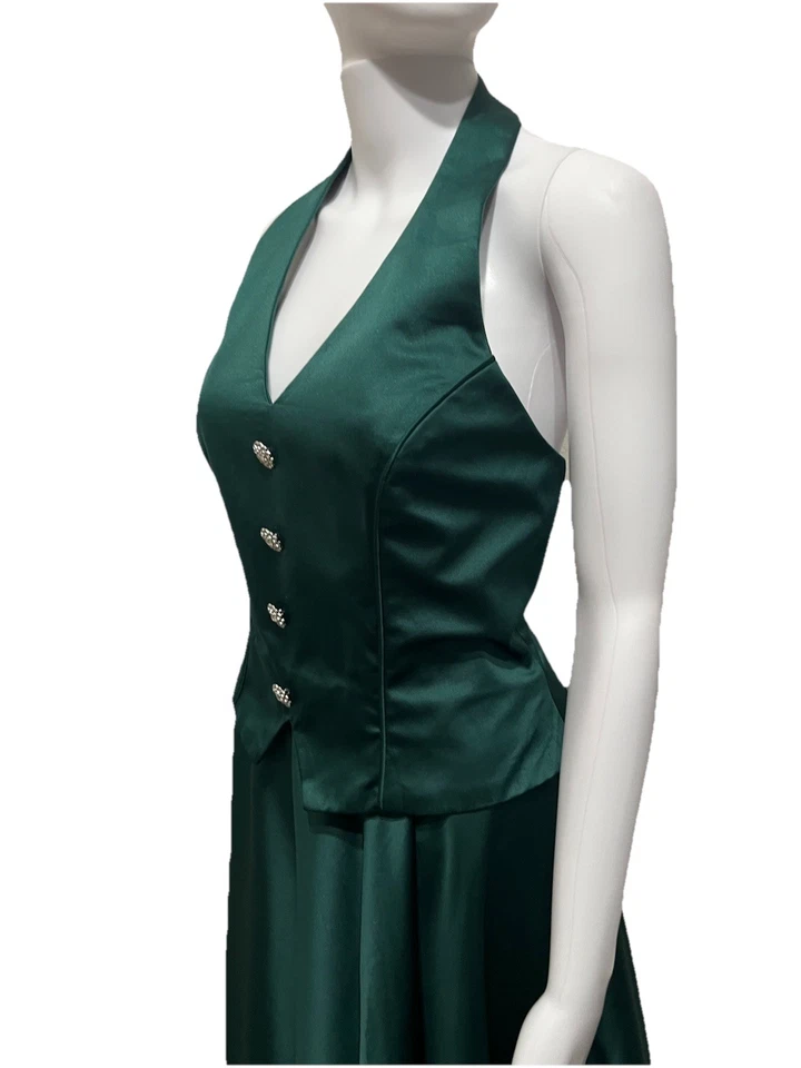 Vestido Largo FAVIANA Verde Esmeralda Formal Talla 10 Vintage Clásico Halter Foto 4 de 4