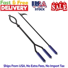 CKLT 40" Fire Log Tongs Firewood Grabber and Fire Poker Set, Large Fire Pit Tool