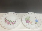 Vtg Set of 2 Kemple Milk Glass Lacy Heart Plates Handpainted Shabby Chic 7-1/2"