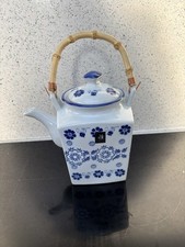  Yokohama Studio Pottery Teapot Milano Pattern Square Shape Bamboo Handel