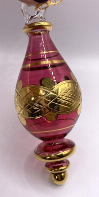 Valley of the Kings Egyptian Cranberry Glass Gold Teardrop Christmas Ornament 5''