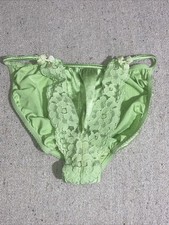 Vintage Victoria's Secret Second Skin Satin Lace String Bikini Panties Green M