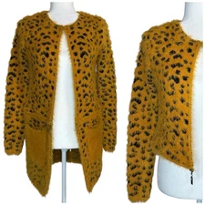 Kamana Convertible Cheetah Cardigan Sweater S Long Sleeve Fuzzy Cozy Pockets