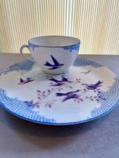 Antique Royal Rudolstadt Prussia Bird Cup Saucer Feather Design Hand Painted
